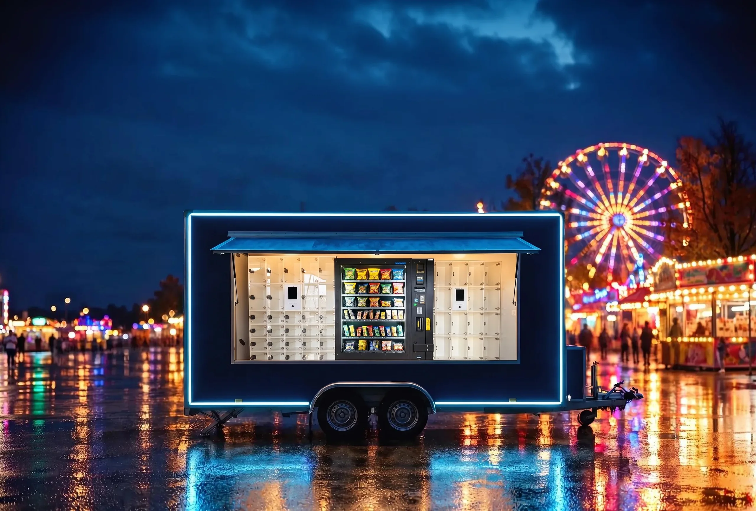 Der Automaten-Wagen auf einer Kirmes am Abend